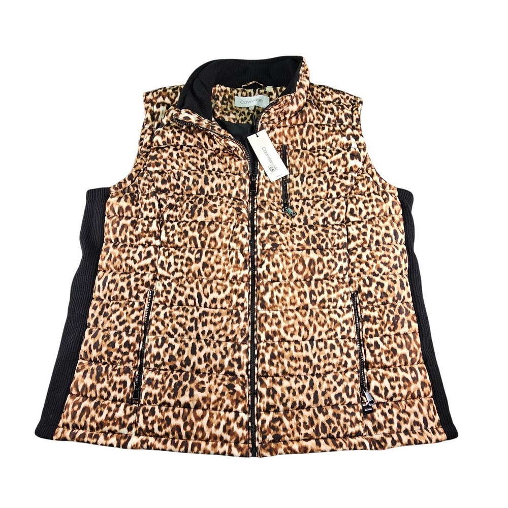 Calvin Klein Performance Leopard Print Quilted Puffer Vest Plus Size 0X NWT